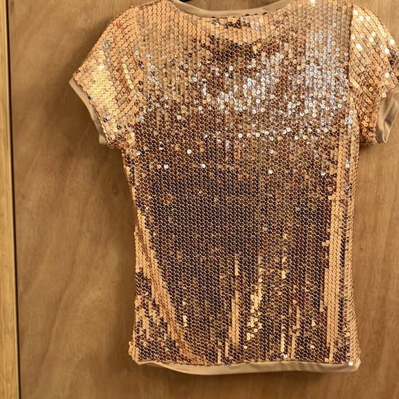 August Silk rose gold sequence short sleeve top size woman’s small - Picture 7 of 7